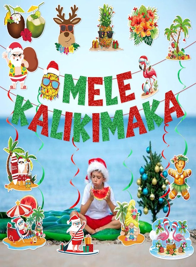 MZ.ogm Mele Kalikimaka Banner Glitter Hawaiian Christmas Banner Mele Kalikimaka Hawaiian Christmas Decorations Hawaiian Holiday Party Decorations - Image 5